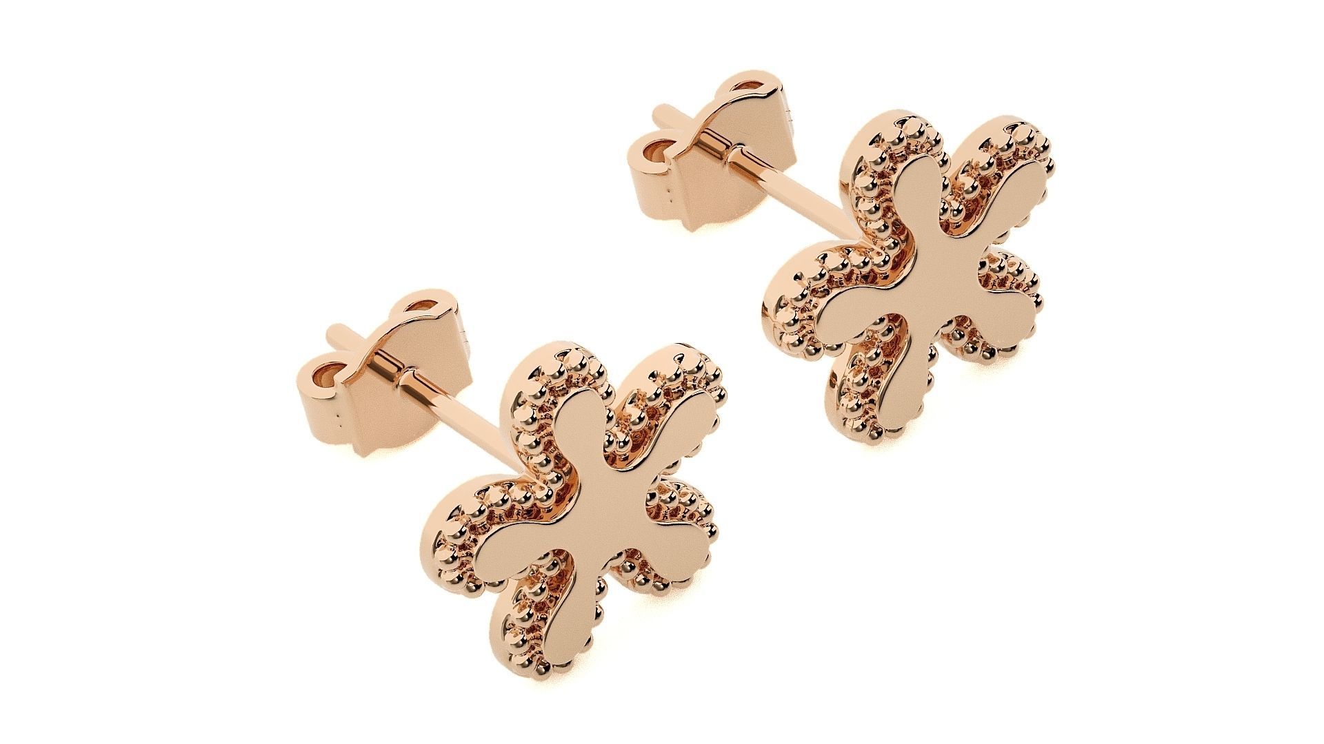 Blooming Flower Light wt Plain Gold Earrings Studs 3dm stl ply  3D print model_3