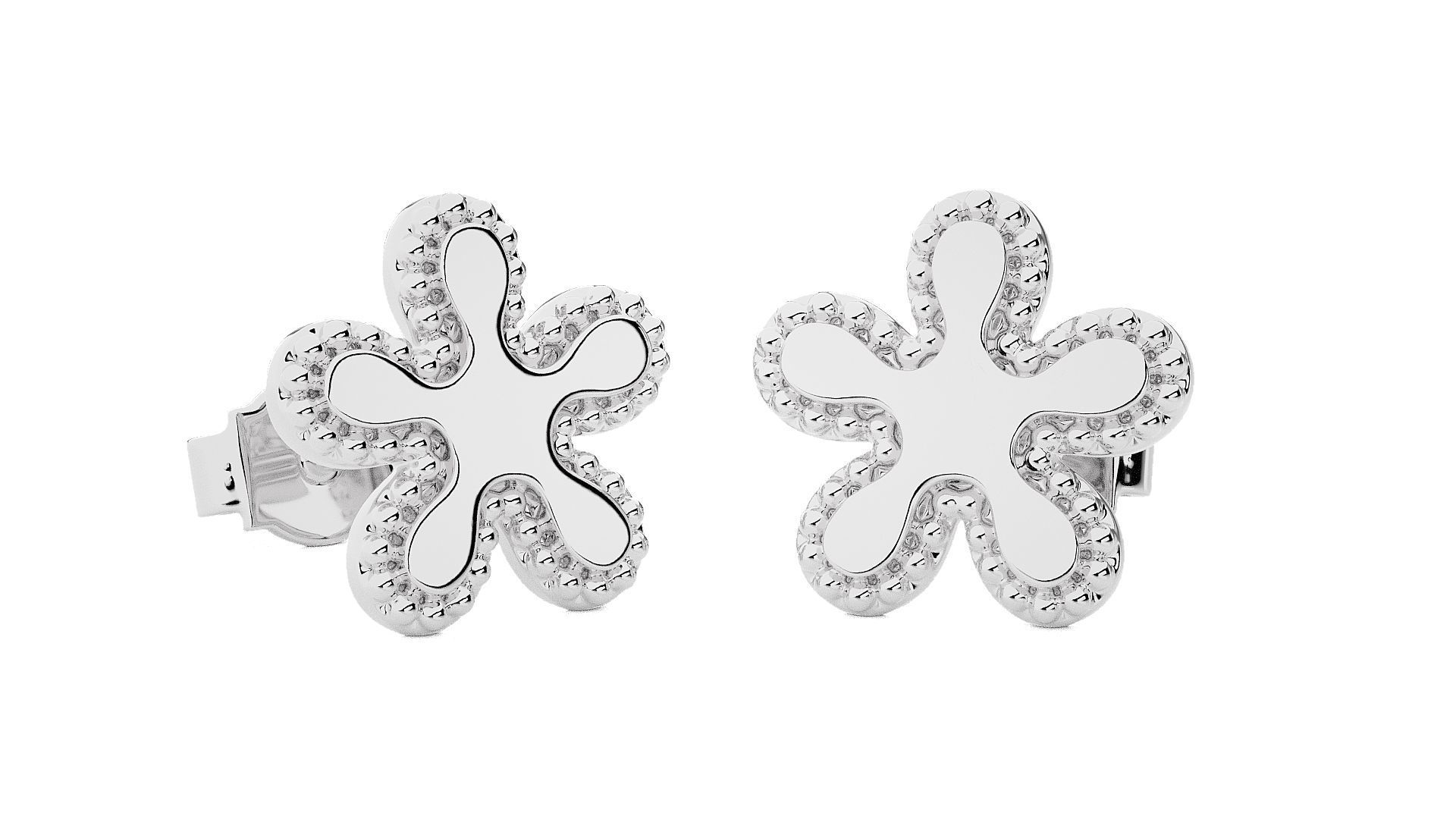 Blooming Flower Light wt Plain Gold Earrings Studs 3dm stl ply  3D print model_9