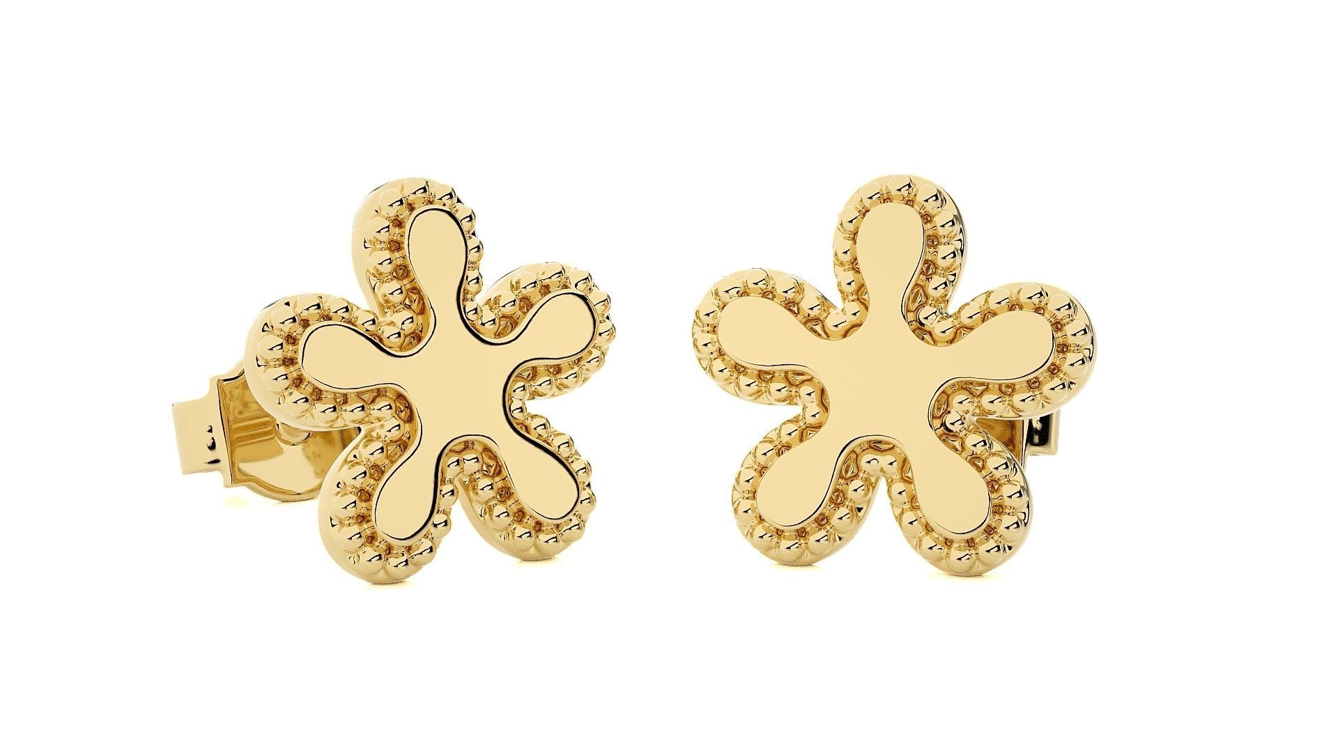 Blooming Flower Light wt Plain Gold Earrings Studs 3dm stl ply  3D print model_12