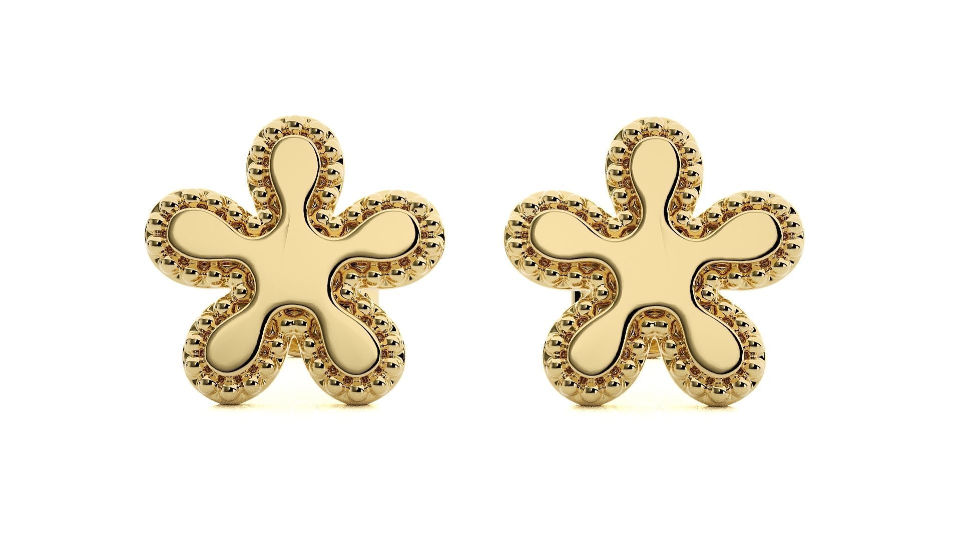 Blooming Flower Light wt Plain Gold Earrings Studs 3dm stl ply  3D print model_2