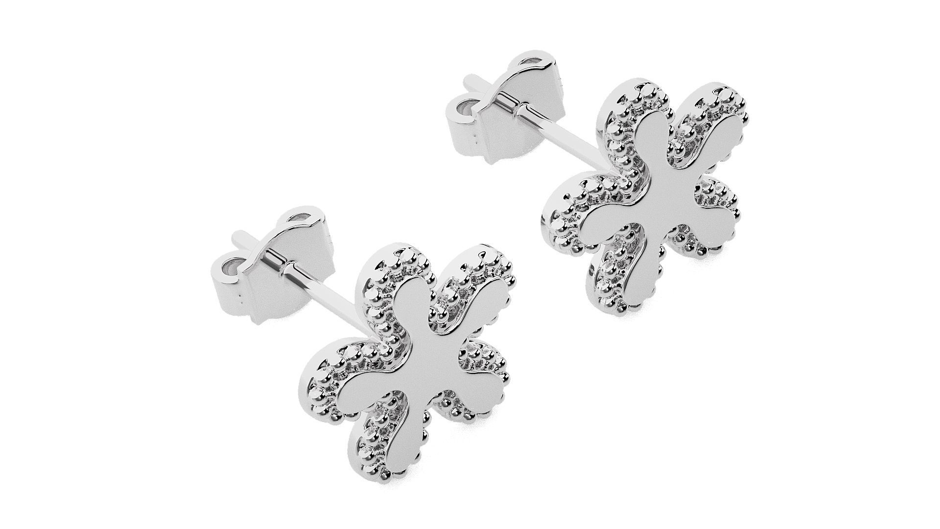 Blooming Flower Light wt Plain Gold Earrings Studs 3dm stl ply  3D print model_7