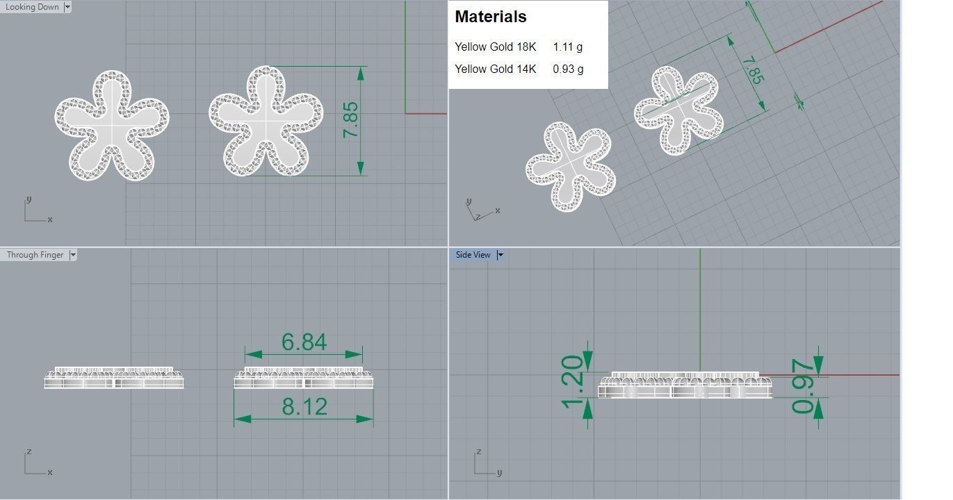 Blooming Flower Light wt Plain Gold Earrings Studs 3dm stl ply  3D print model_6