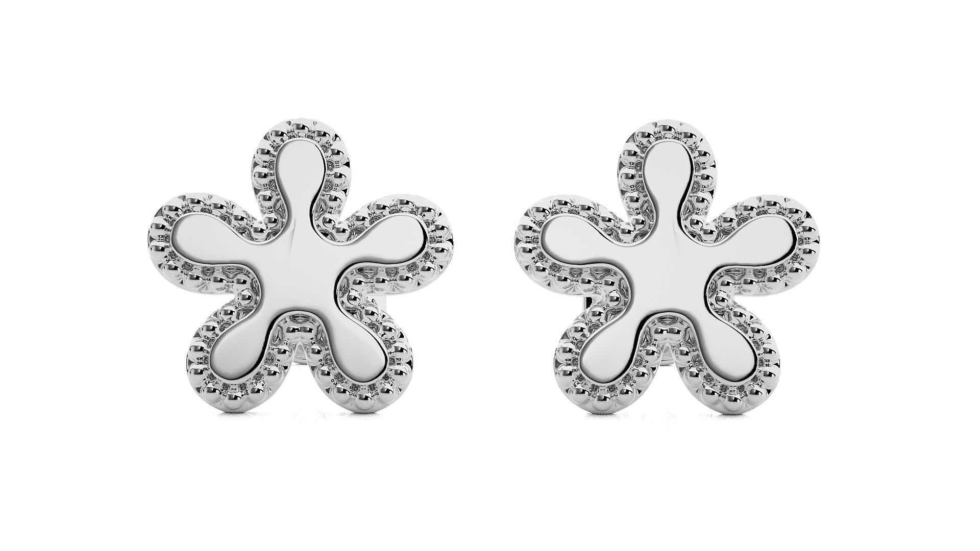 Blooming Flower Light wt Plain Gold Earrings Studs 3dm stl ply  3D print model_1