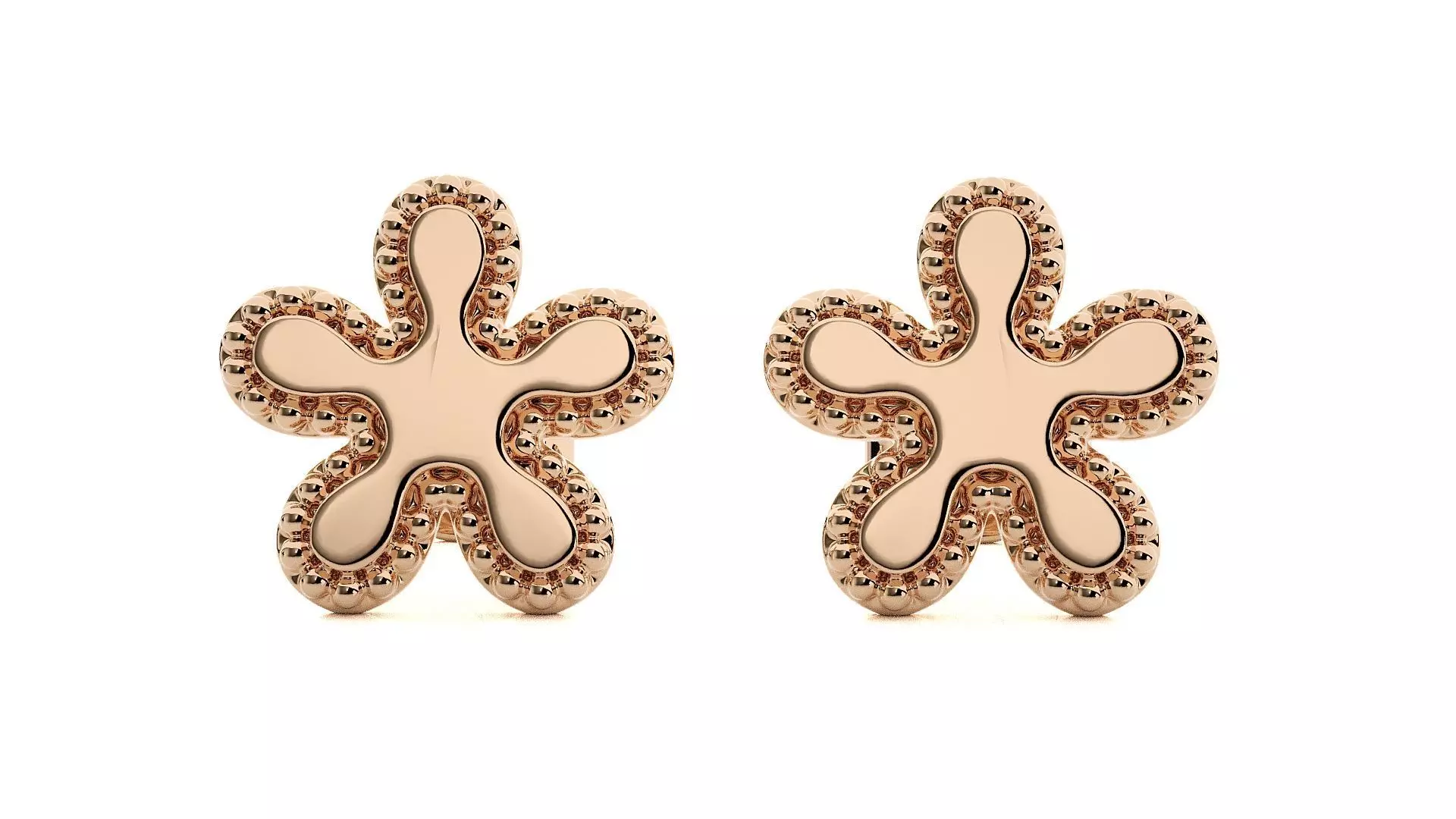 Blooming Flower Light wt Plain Gold Earrings Studs 3dm stl ply  3D print model_0