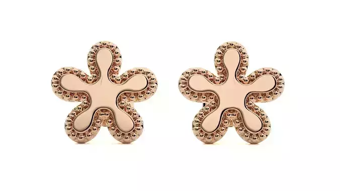 Blooming Flower Light wt Plain Gold Earrings Studs 3dm stl ply 