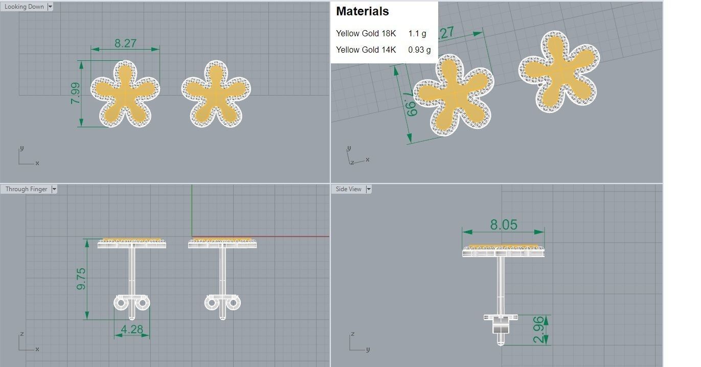 Light wt Plain Gold Earrings Studs 3dm stl ply glb gltf mtl 3mf 3D print model_4