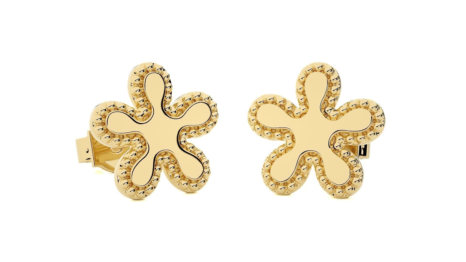 Light wt Plain Gold Earrings Studs 3dm stl ply glb gltf mtl 3mf 3D print model_12