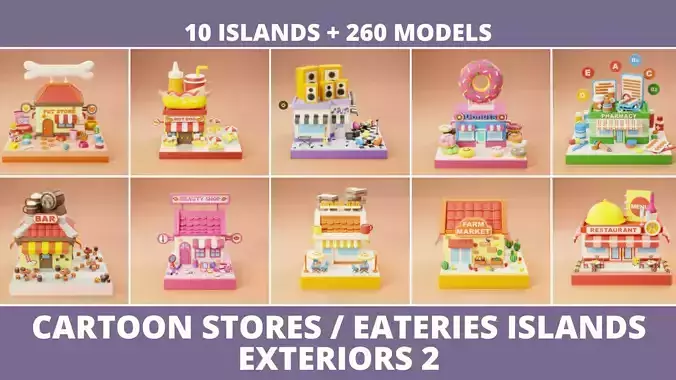 Cartoon Stores Eateries Islands Exteriors 2 Low-poly 3D model