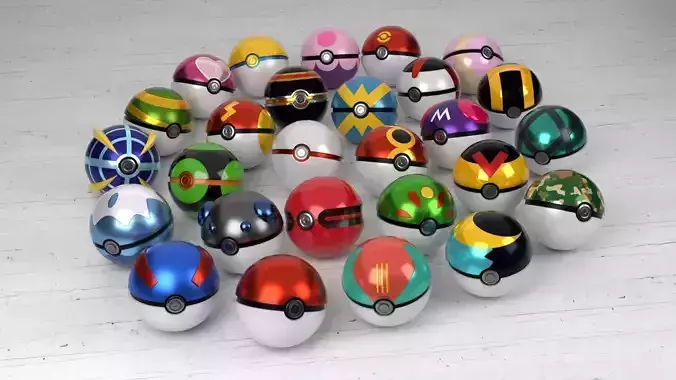 Pokeballs Collection - 27 different models  Low-poly 3D model