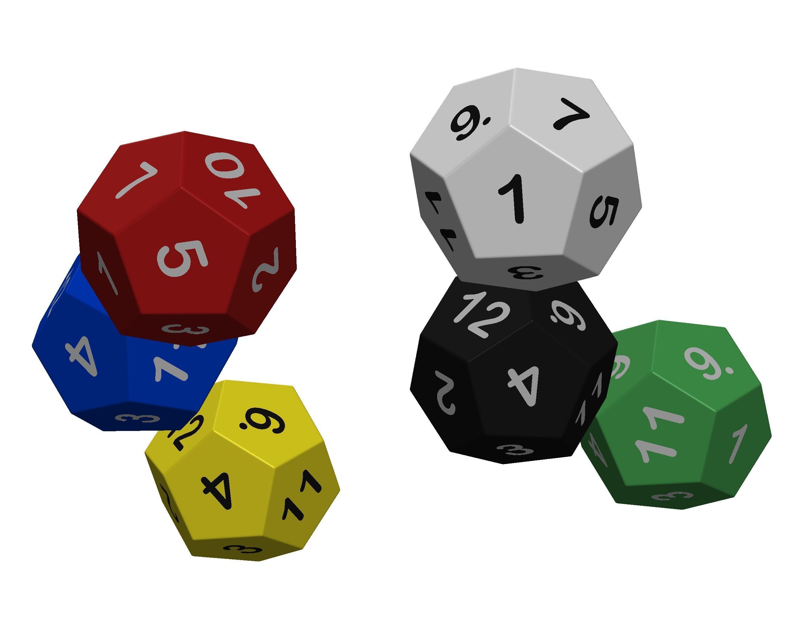 12 Sided Game Dice 6 Colors 3D print model_37