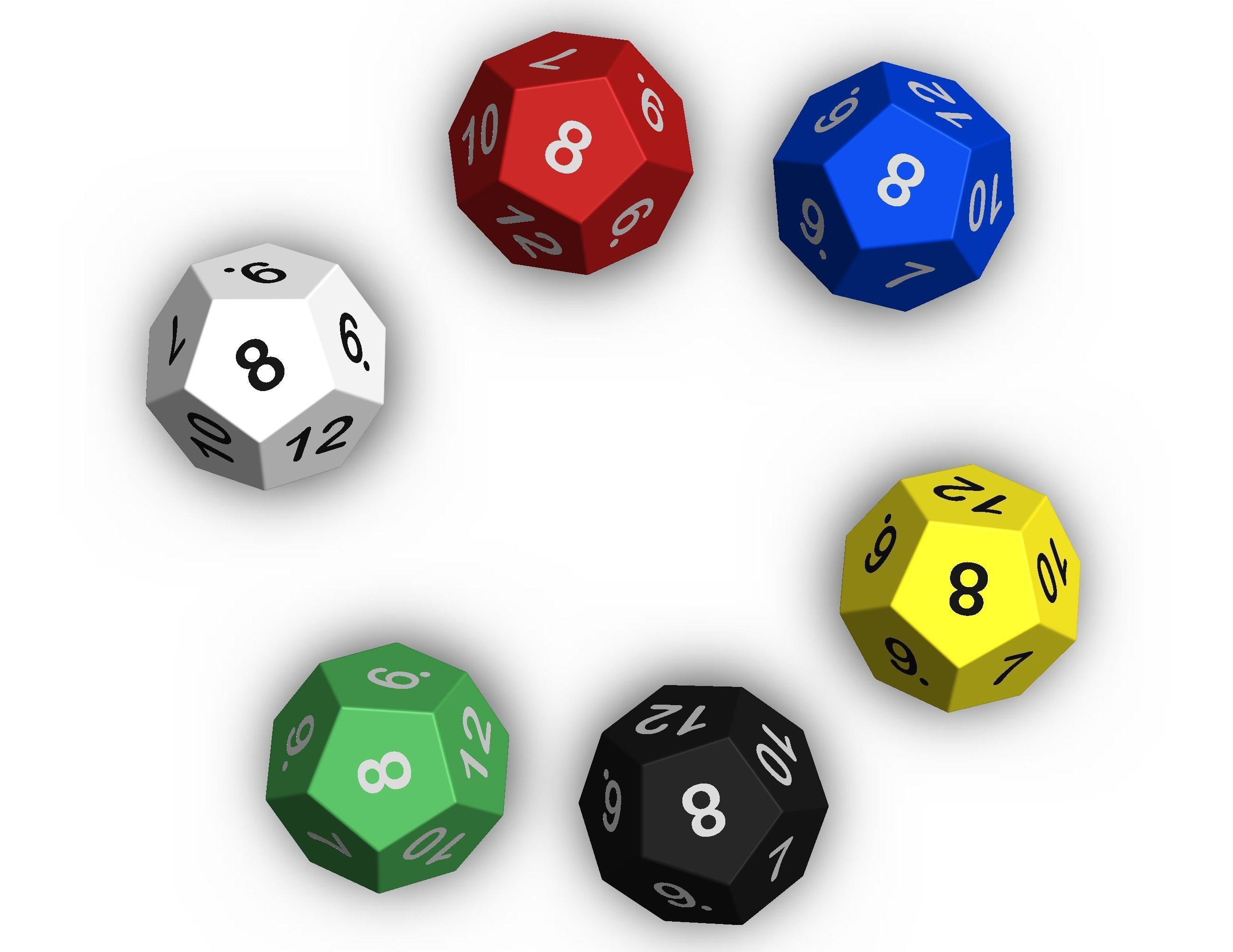 12 Sided Game Dice 6 Colors 3D print model_17