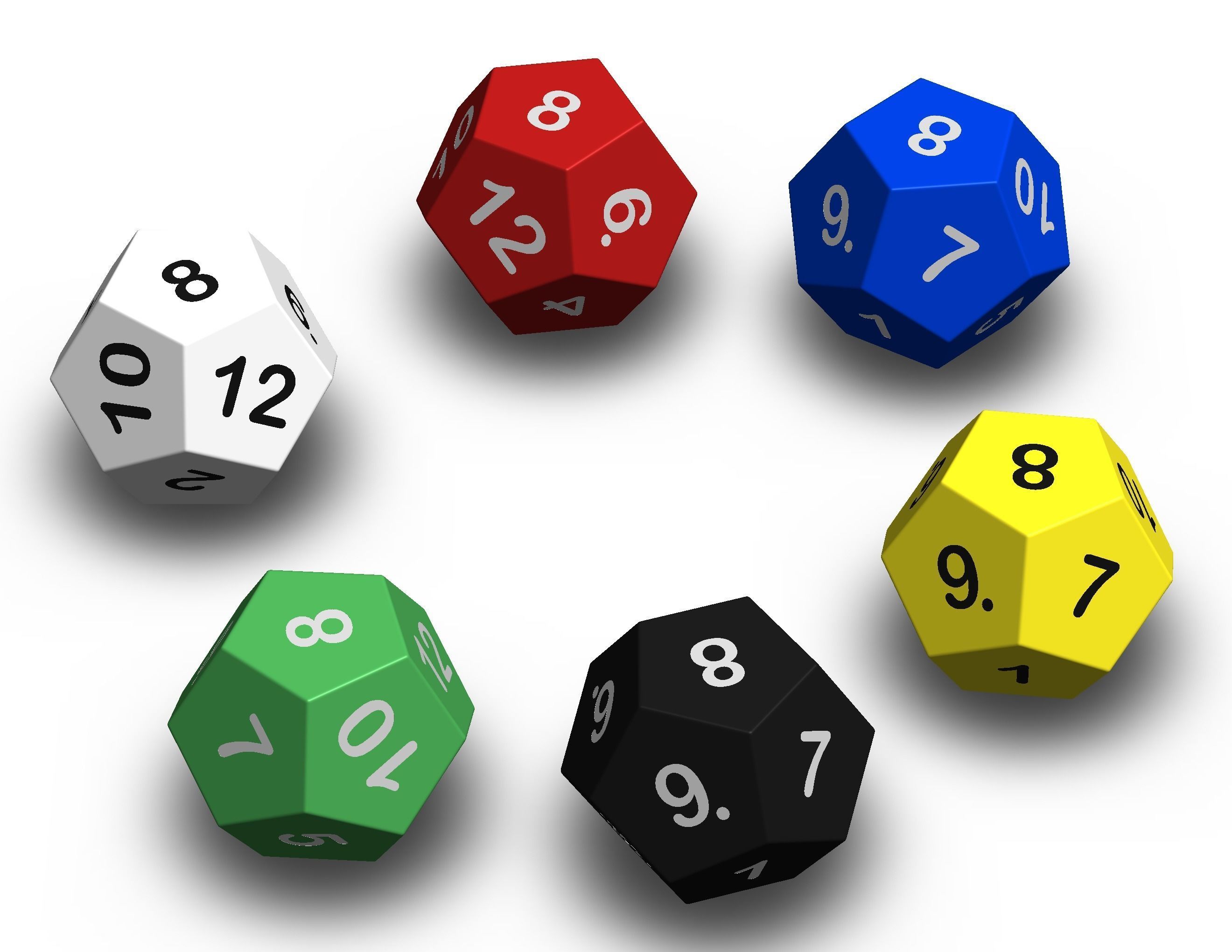 12 Sided Game Dice 6 Colors 3D print model_21