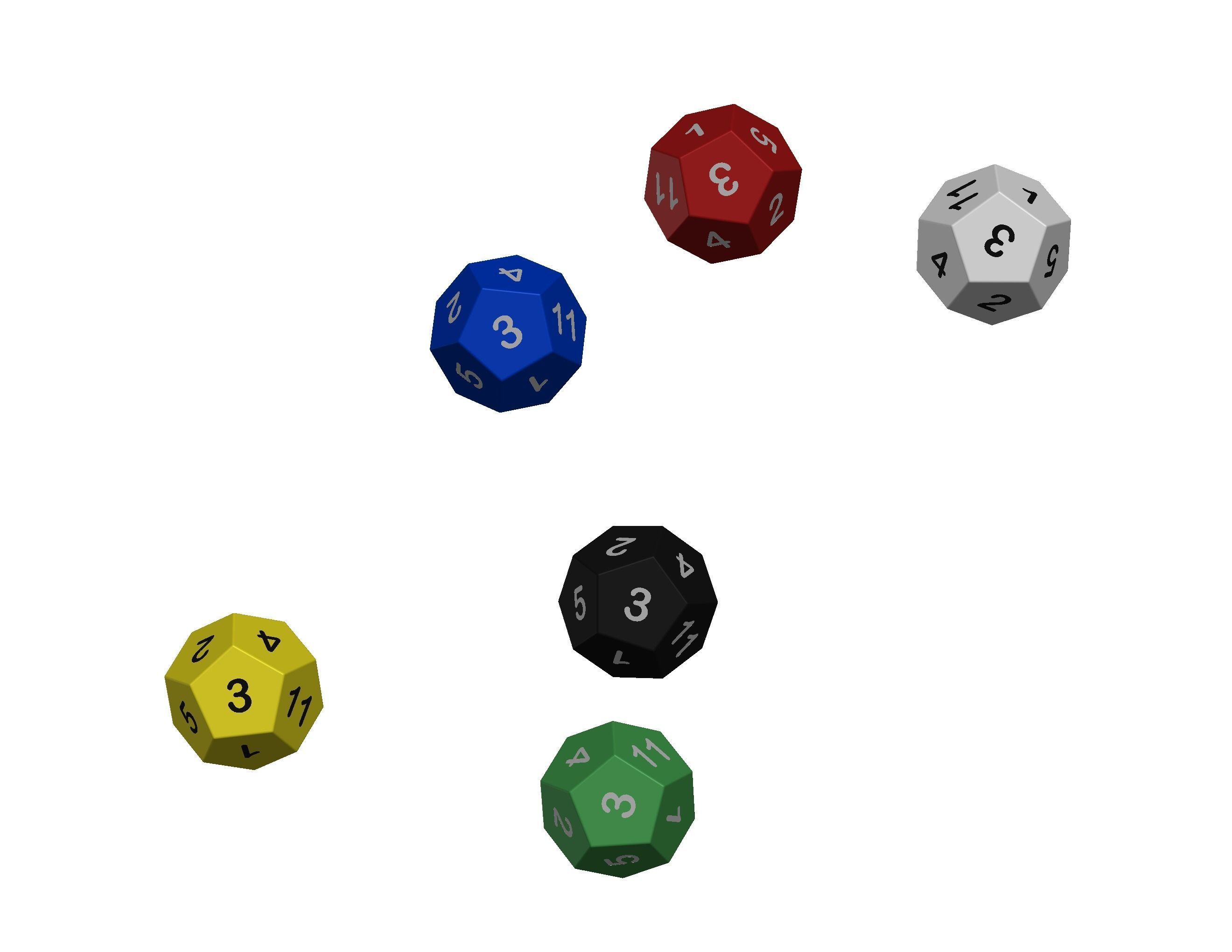 12 Sided Game Dice 6 Colors 3D print model_41