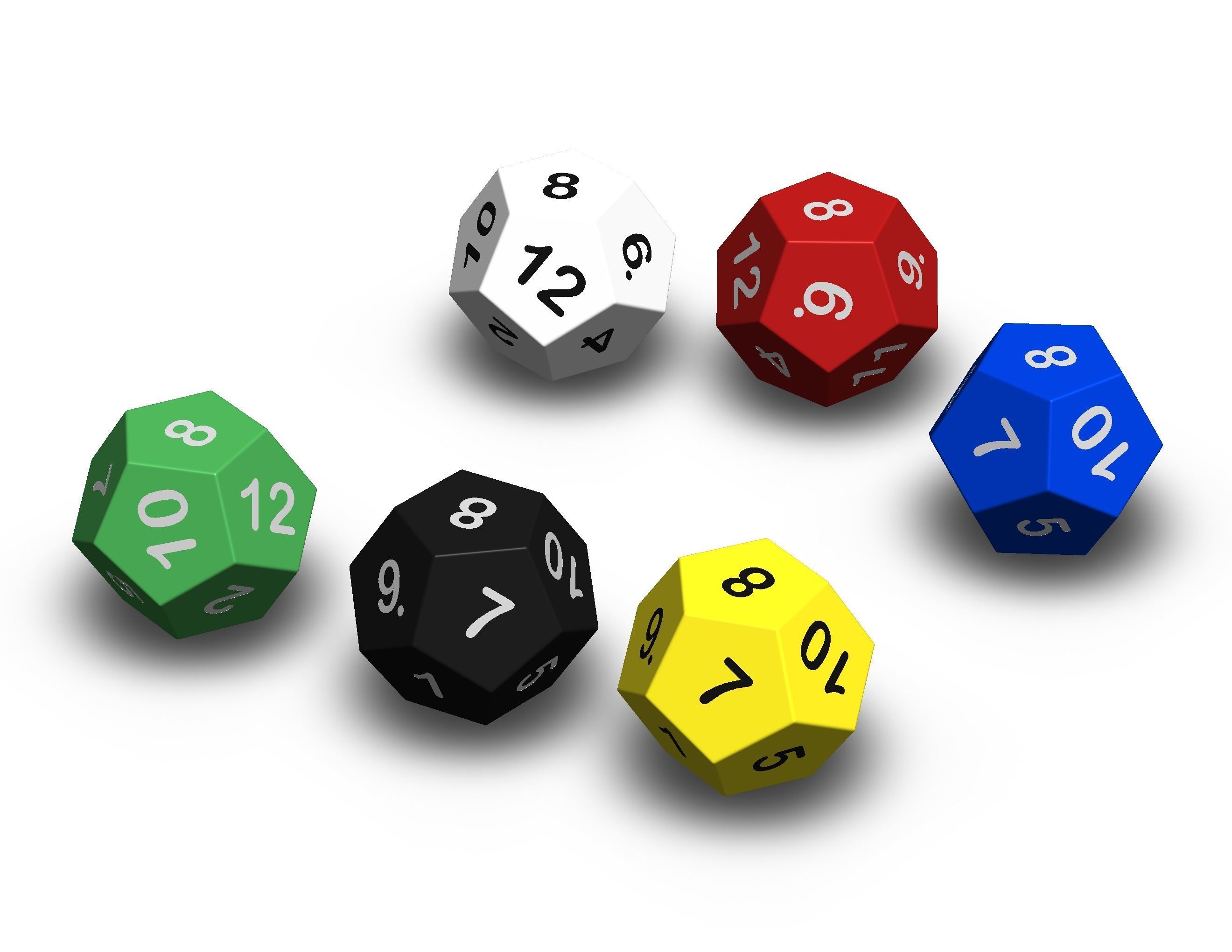 12 Sided Game Dice 6 Colors 3D print model_9
