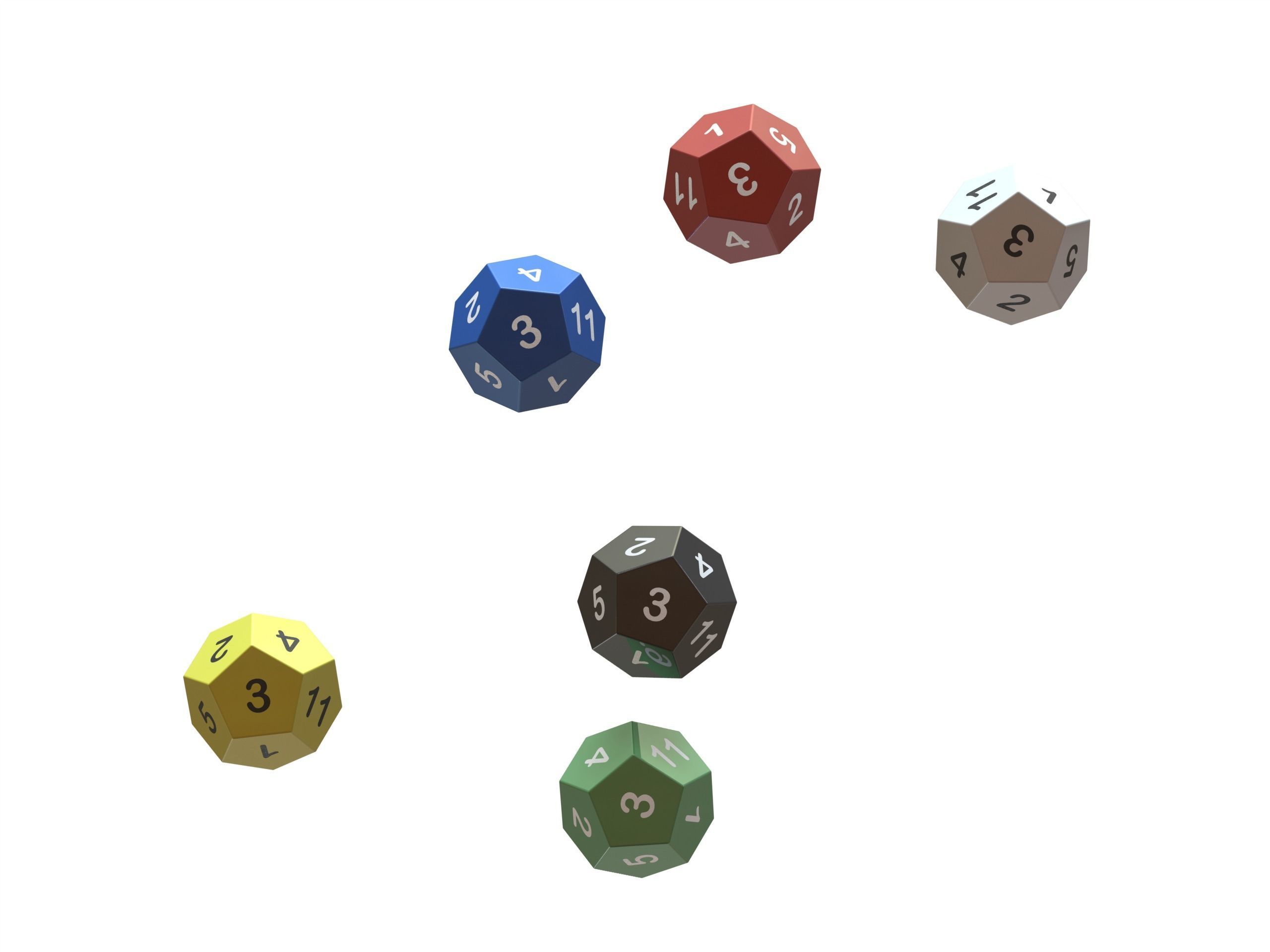 12 Sided Game Dice 6 Colors 3D print model_1