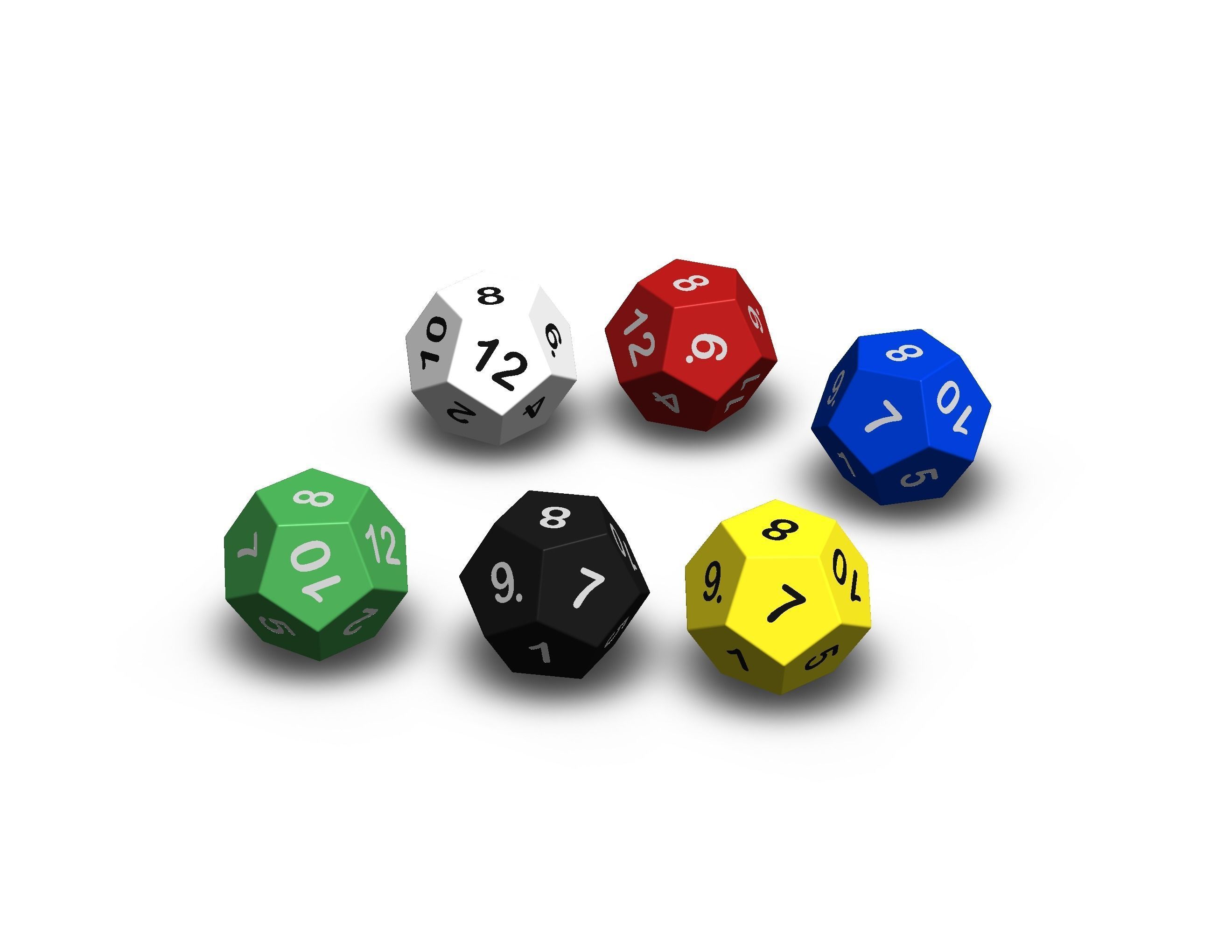 12 Sided Game Dice 6 Colors 3D print model_13