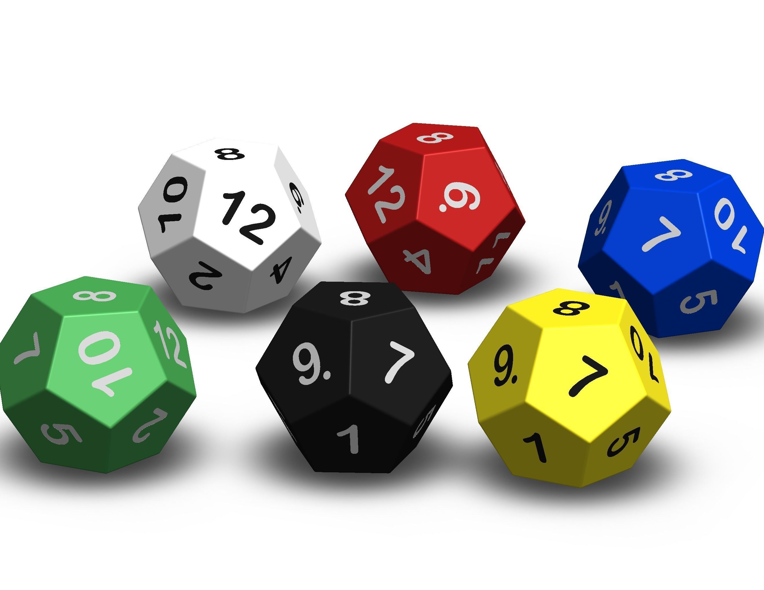 12 Sided Game Dice 6 Colors 3D print model_5