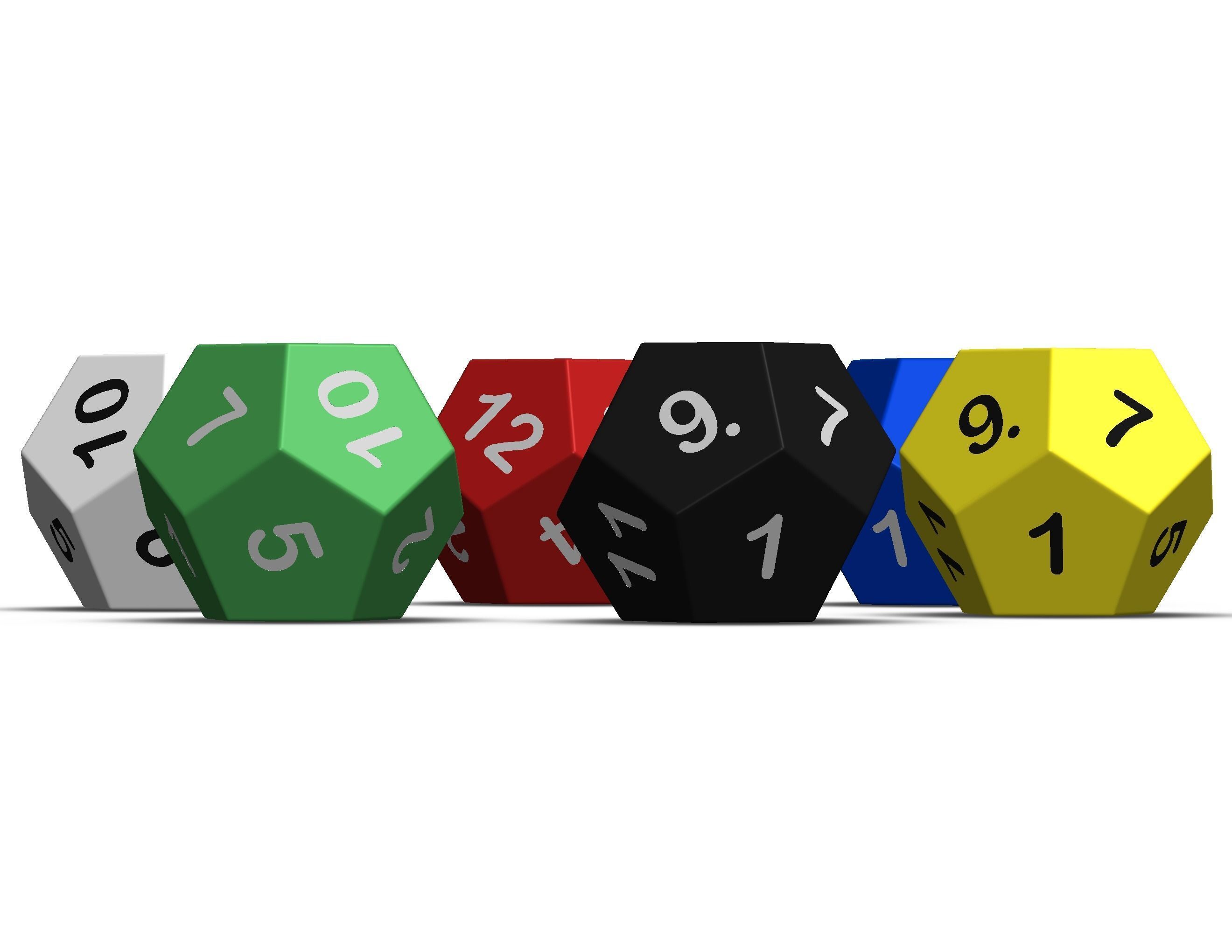 12 Sided Game Dice 6 Colors 3D print model_25