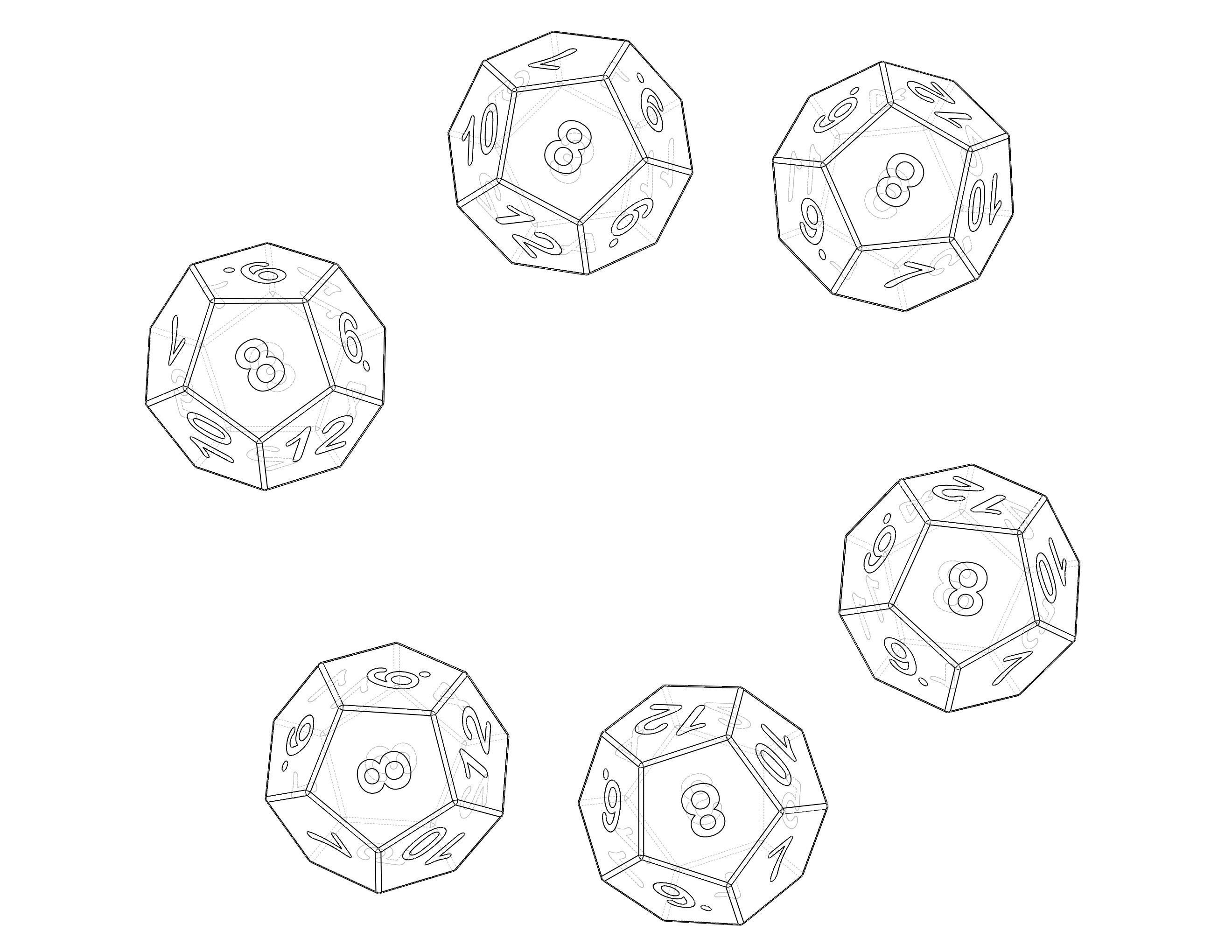 12 Sided Game Dice 6 Colors 3D print model_15