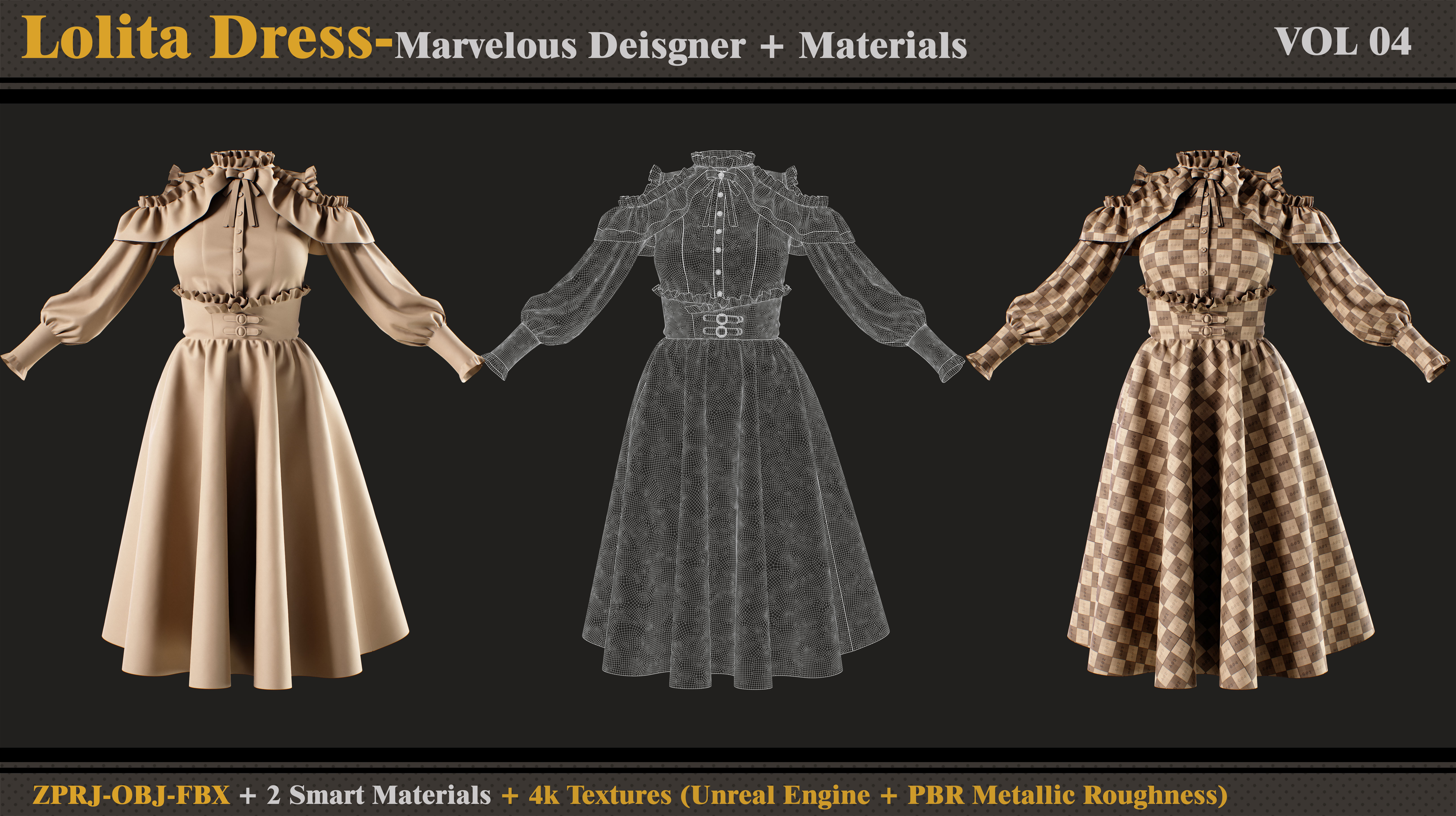 Lolita Dress -MD-Clo3d- Smart Material- Textures- OBJ- FBX 3D model_3