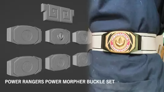ALL 7 MMPR Mighty Morphin Power Rangers Morpher Buckle 3D file 3D print model_0
