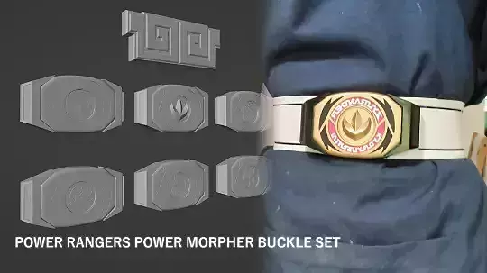 ALL 7 MMPR Mighty Morphin Power Rangers Morpher Buckle 3D file 3D print model