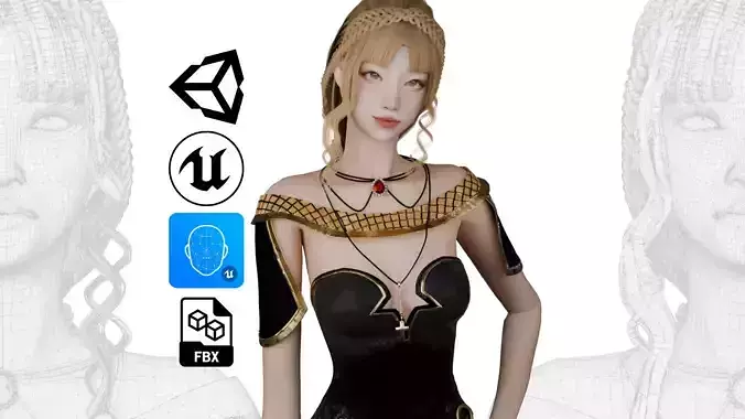 Priestess Girl - Game Ready Low-poly 3D model