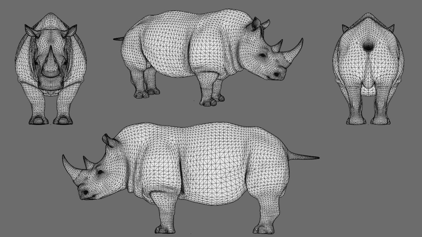 Rhino Animated and Rigged  Low-poly 3D model_24