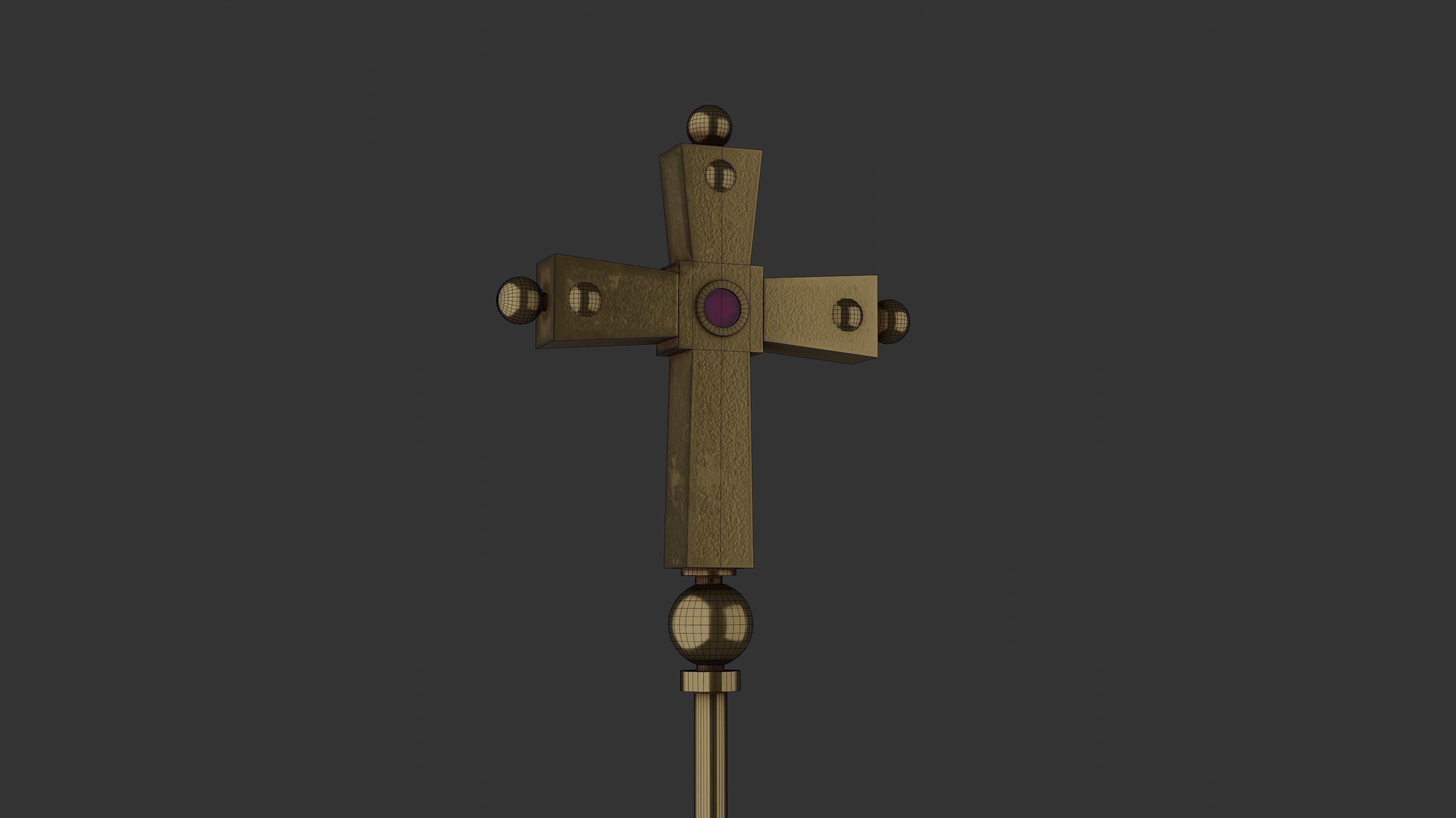 Papal Staff Low-poly 3D model_6