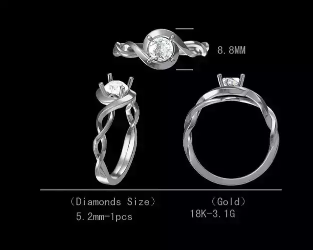 Simple single diamond engagement ring for women 3D model