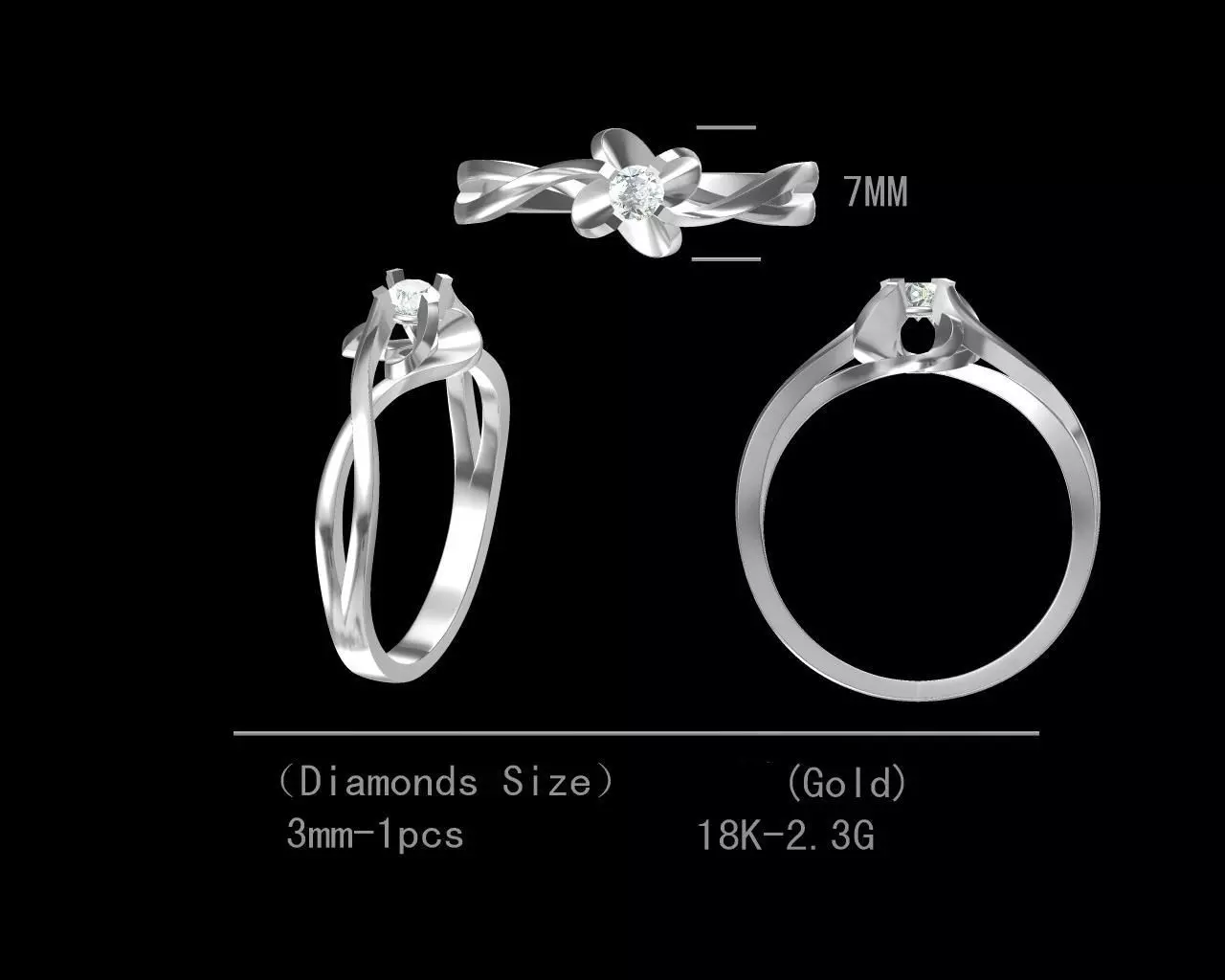 Flower design single diamond engagement ring for women 3D model Free 3D print model