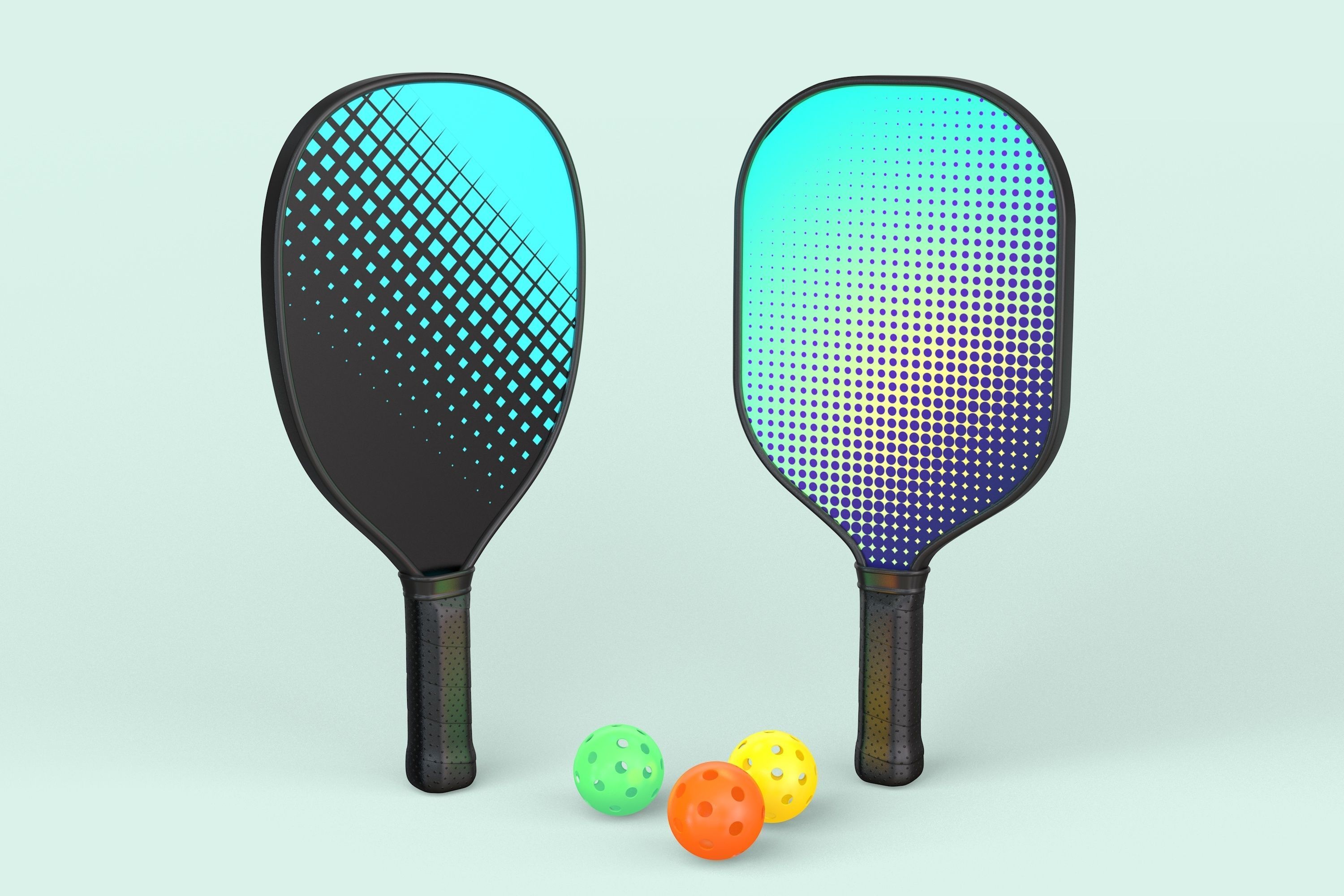 Pickleball set Paddles and Balls 3D model_2