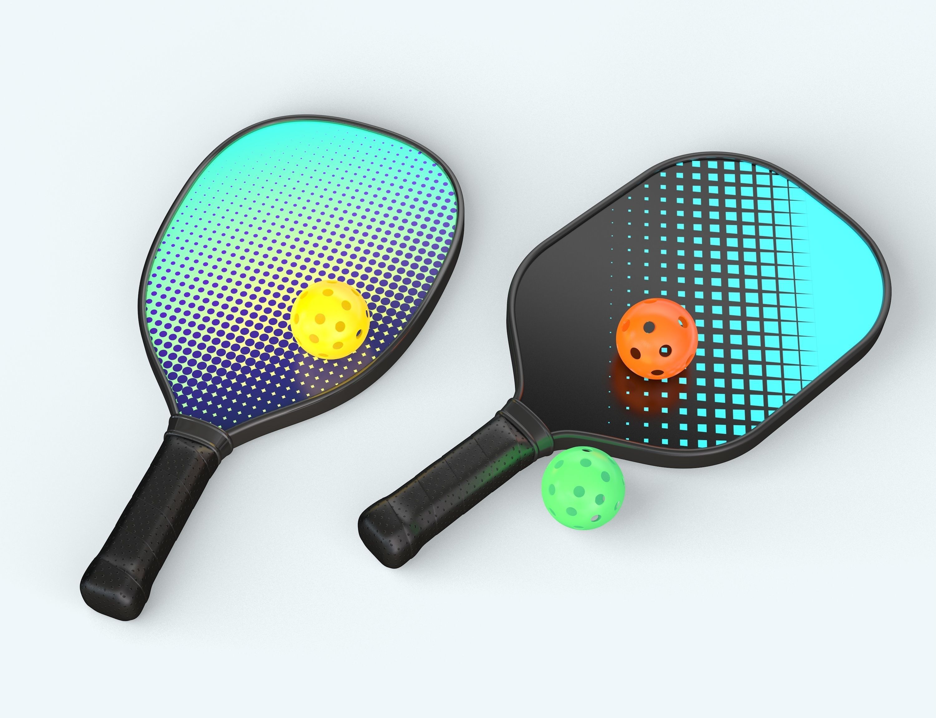 Pickleball set Paddles and Balls 3D model_5