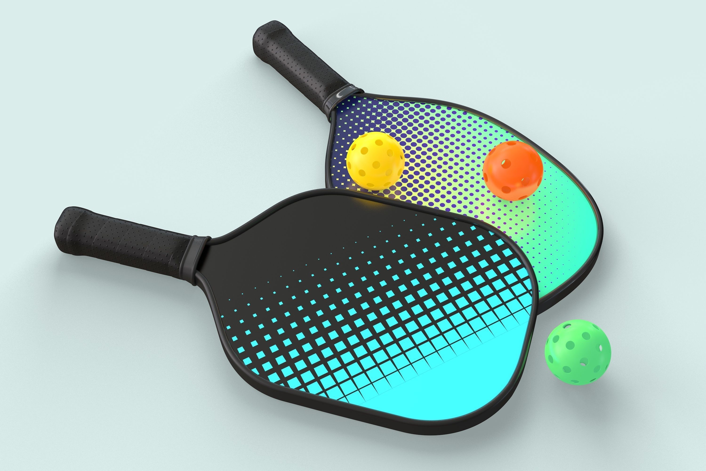 Pickleball set Paddles and Balls 3D model_6