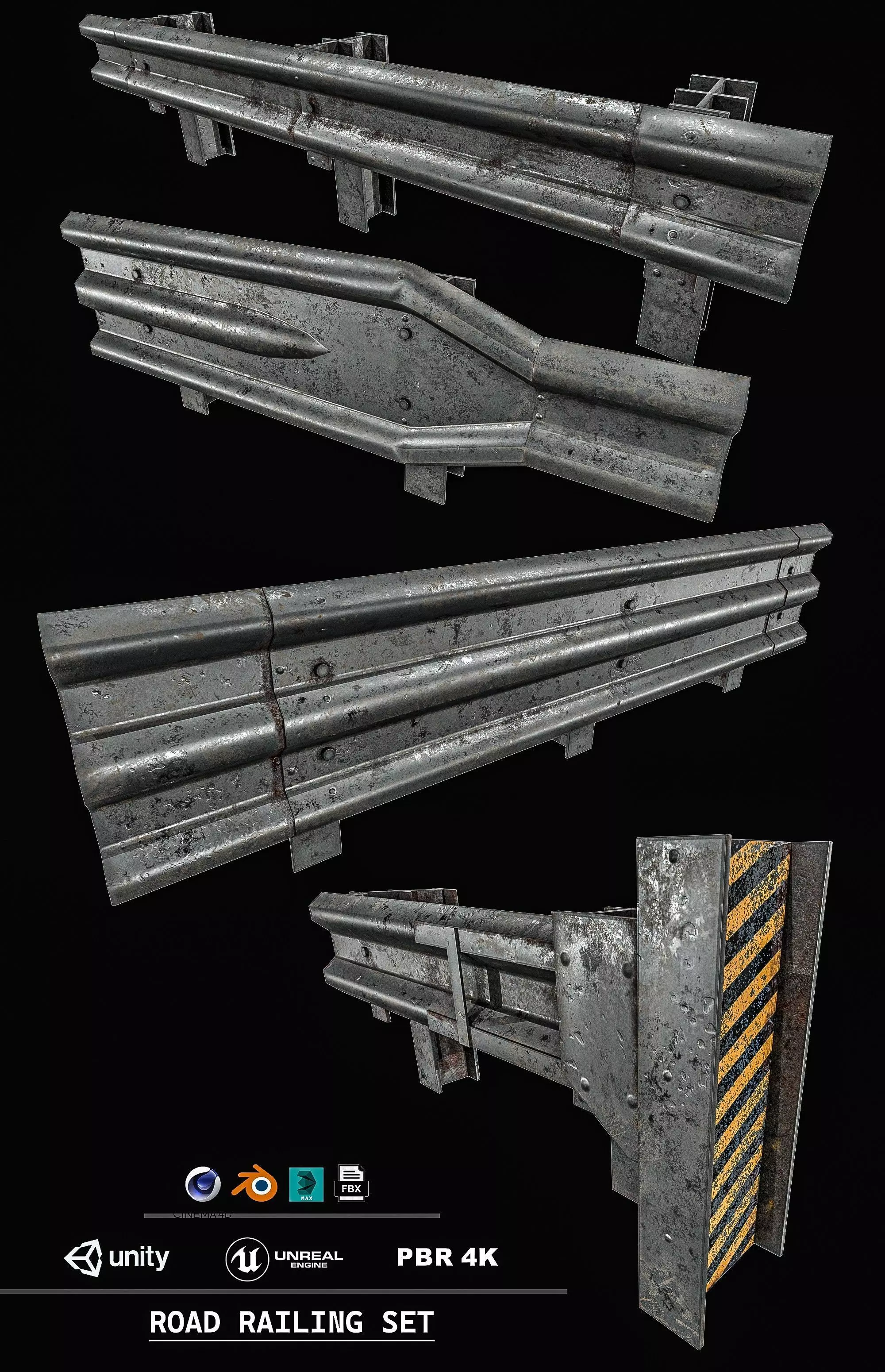 Road Railing pack Low-poly 3D model_0