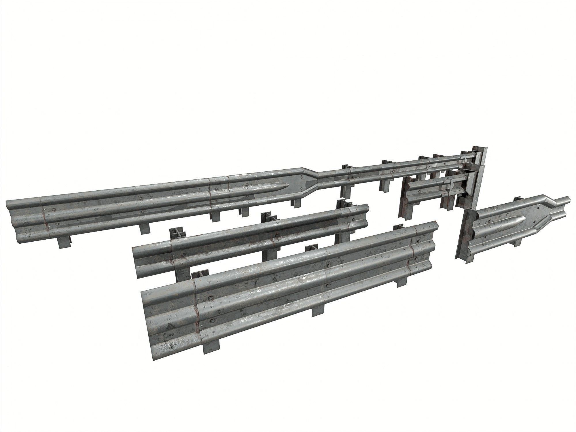 Road Railing pack Low-poly 3D model_1