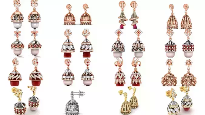 44 Hanging Diamond Drops Earrings 3dm render details