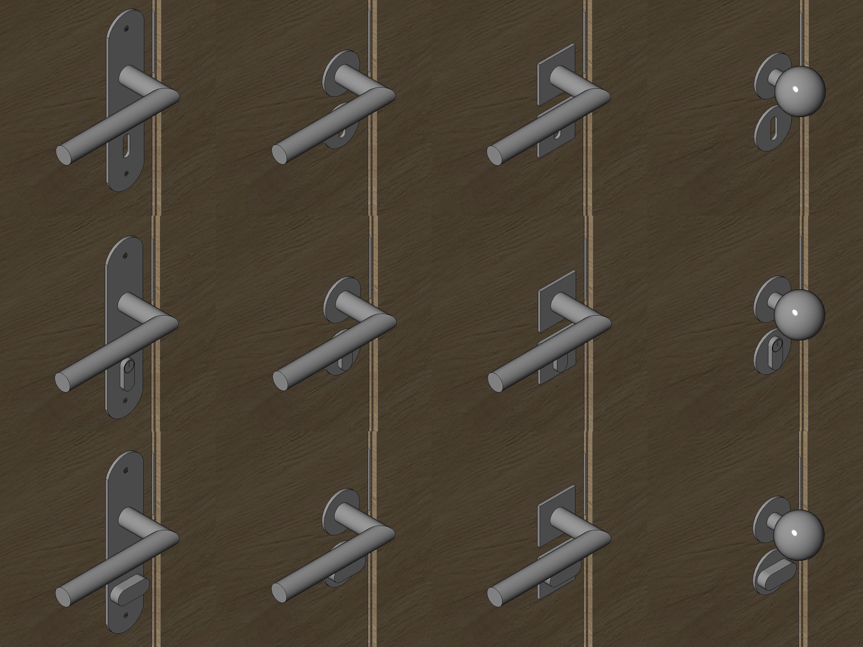 Single Door - Plain with Glass Squares - 12 Handles - Revit 2020 3D model_3