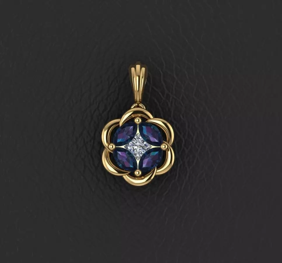 Pendant with sapphires and diamonds 3D print model