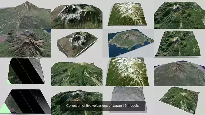 Collection of five volcanoes of Japan 