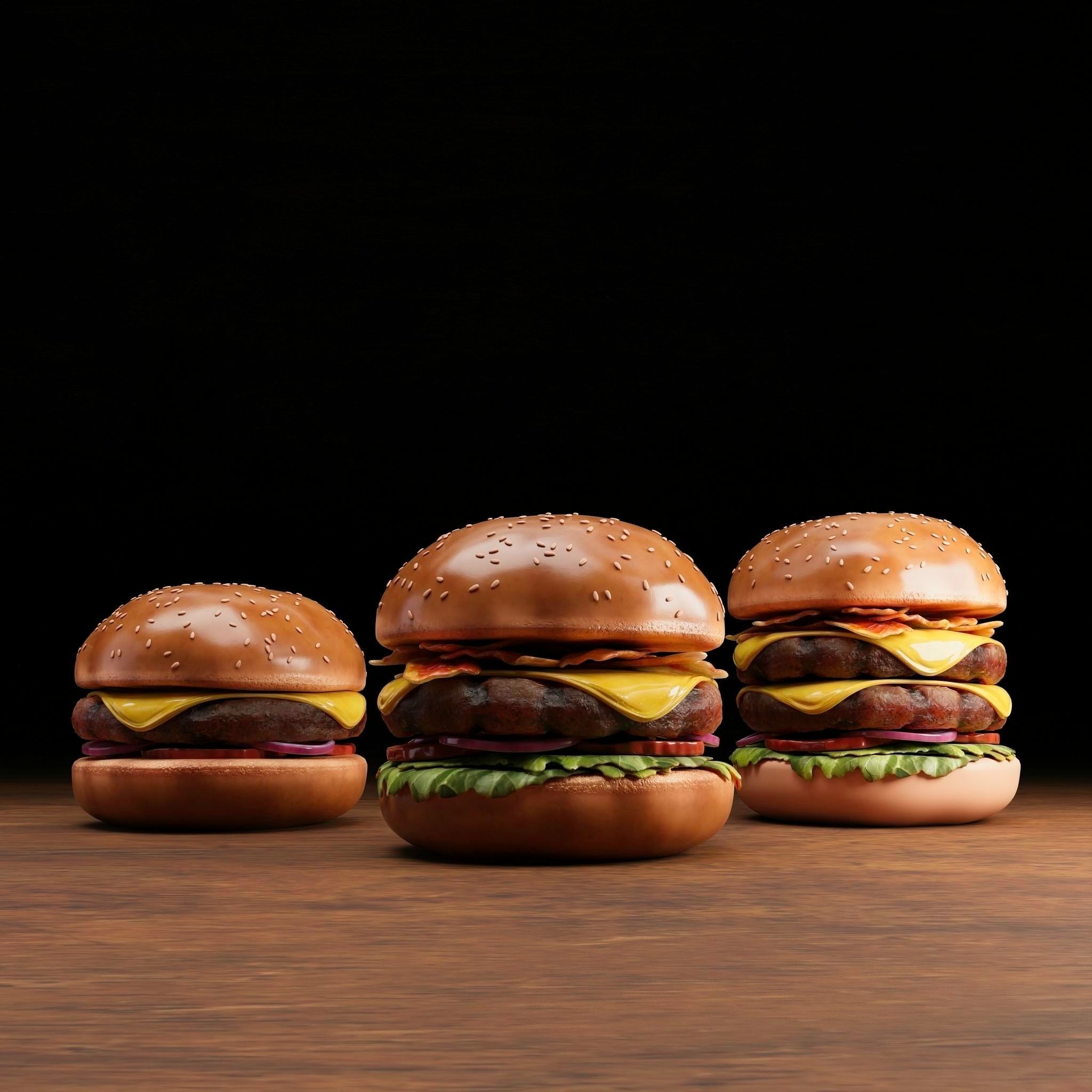 Burger - Cheese Burger - Bacon Burger 3D model_2