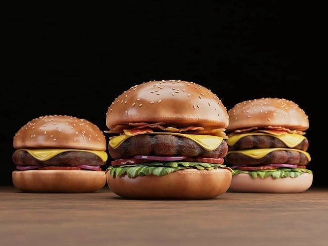 Burger - Cheese Burger - Bacon Burger 3D model