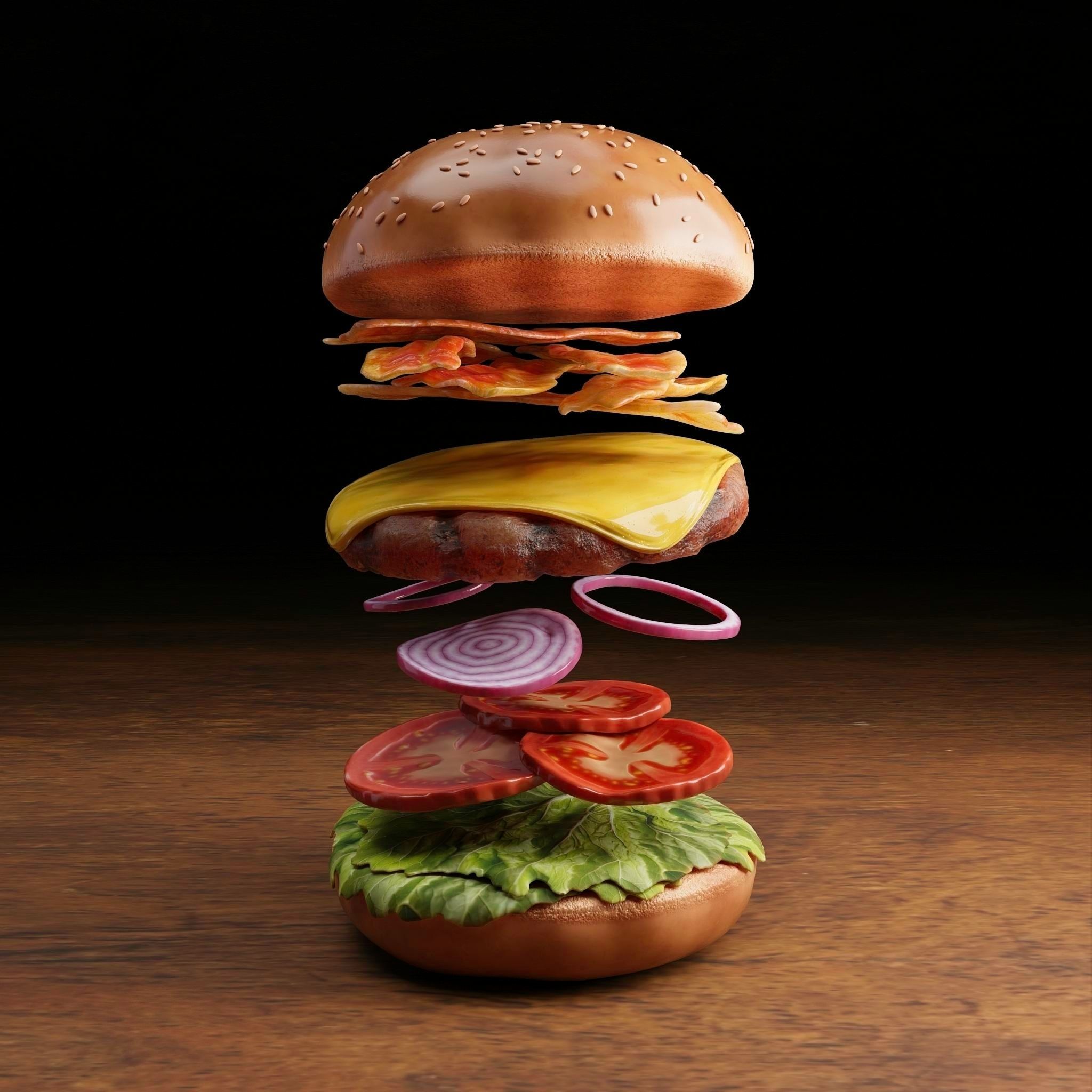 Burger - Cheese Burger - Bacon Burger 3D model_10