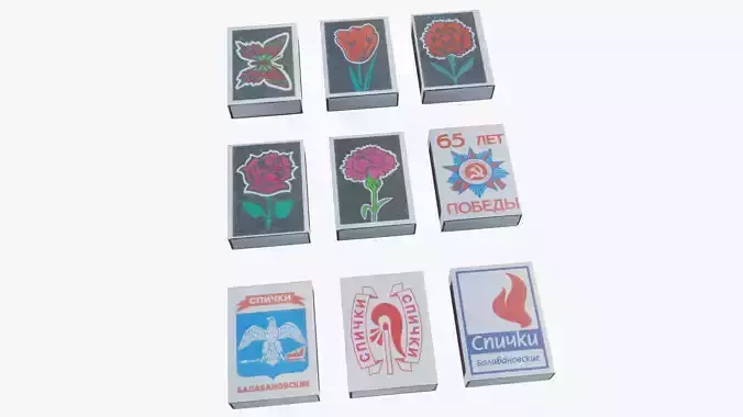 Old soviet matchboxes Low-poly 3D model