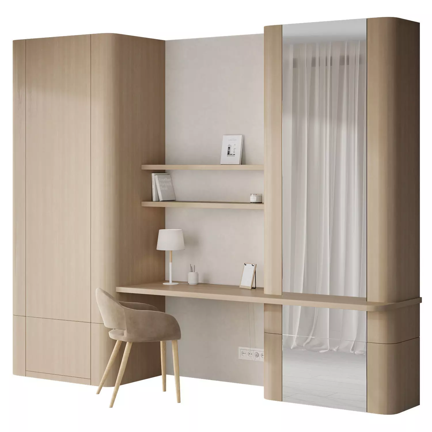 Japandi Minimalistic Home Office with Chair Oscar 3D model_0