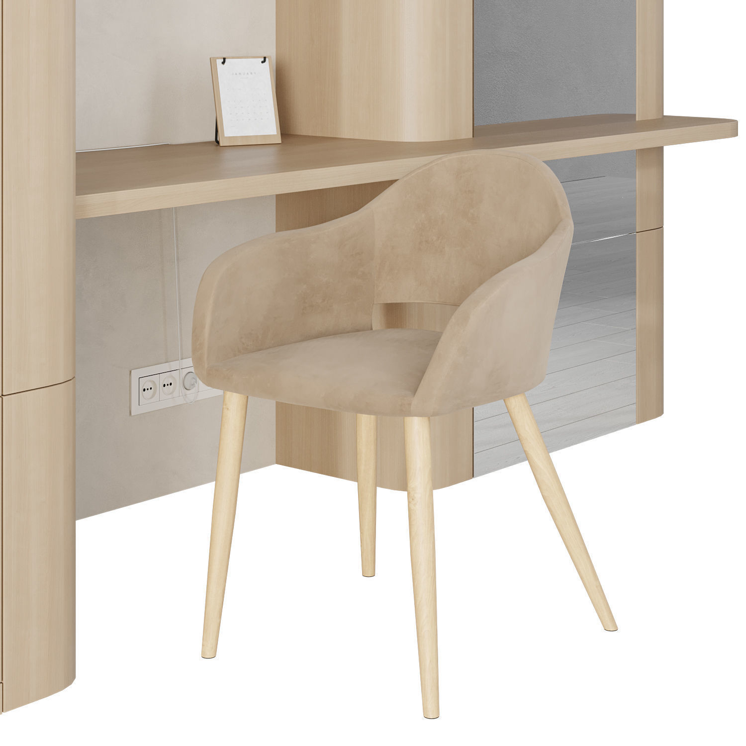 Japandi Minimalistic Home Office with Chair Oscar 3D model_4
