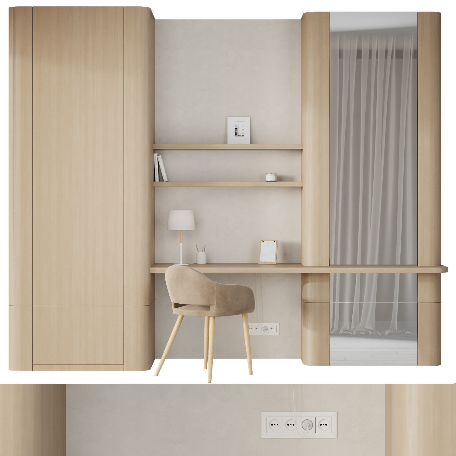 Japandi Minimalistic Home Office with Chair Oscar 3D model_1