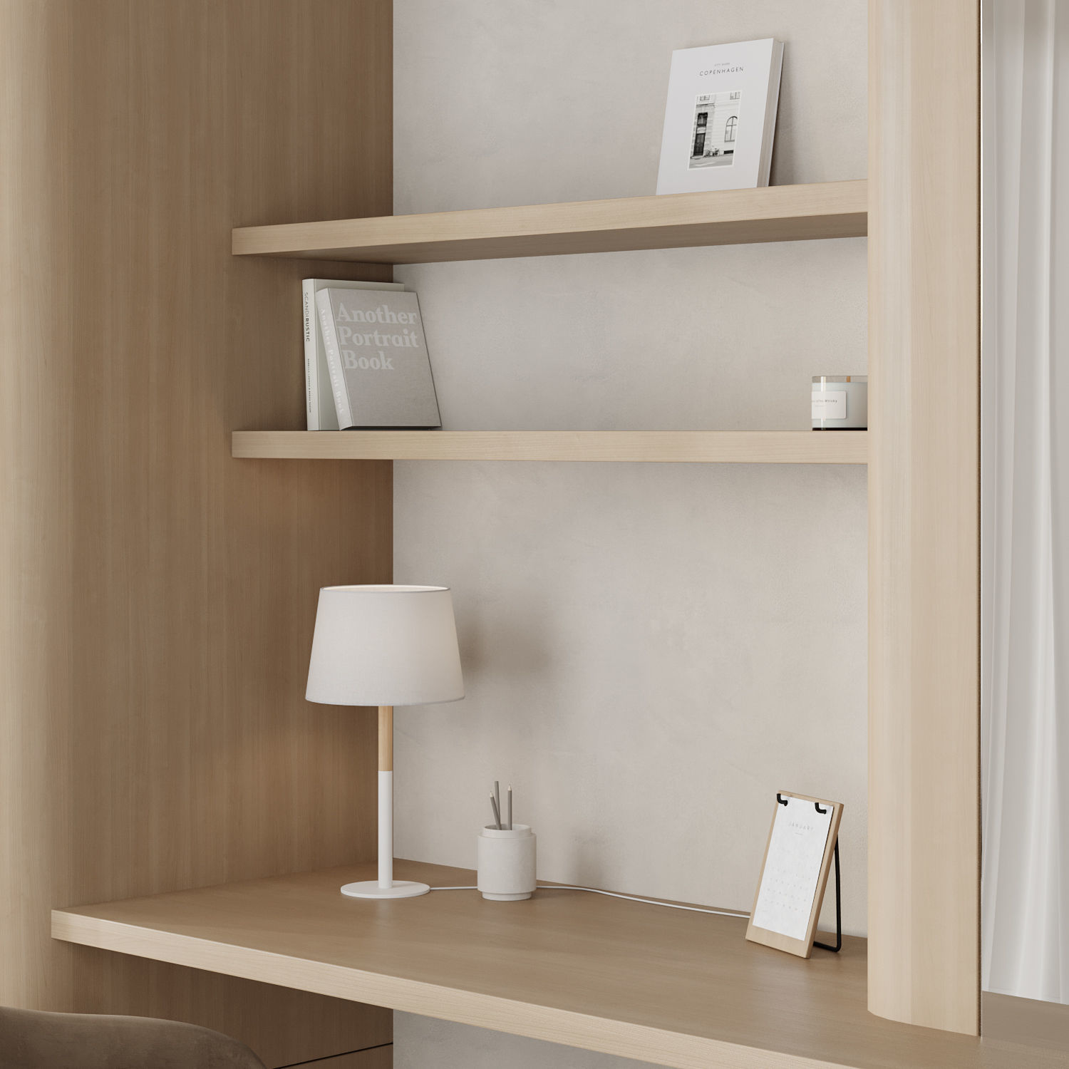 Japandi Minimalistic Home Office with Chair Oscar 3D model_2