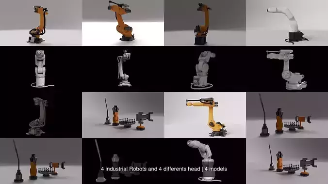 4 industrial Robots and 4 differents head 3D Model Collection