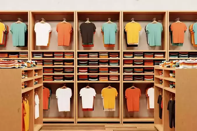 Procedural clothing store shelves